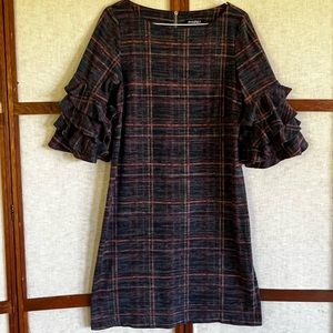 Roz & Ali Soft Plaid Ruffle Sleeve Dress - Size 2